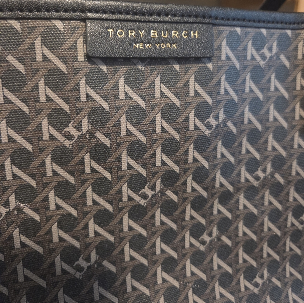 Black and Brown Tory Burch Tote Bag with Pouch - Picture 4 of 16